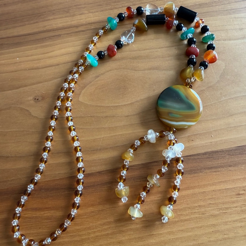 Agate Pendant Beaded Necklace with other mineral stones